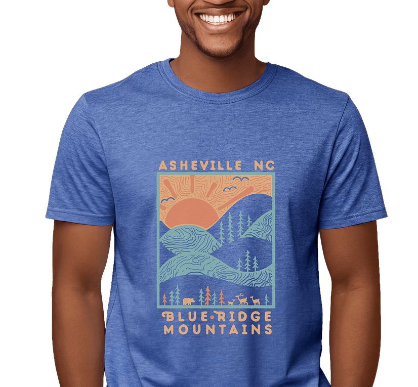 Custom screen-printed Blue Ridge Mountains tee